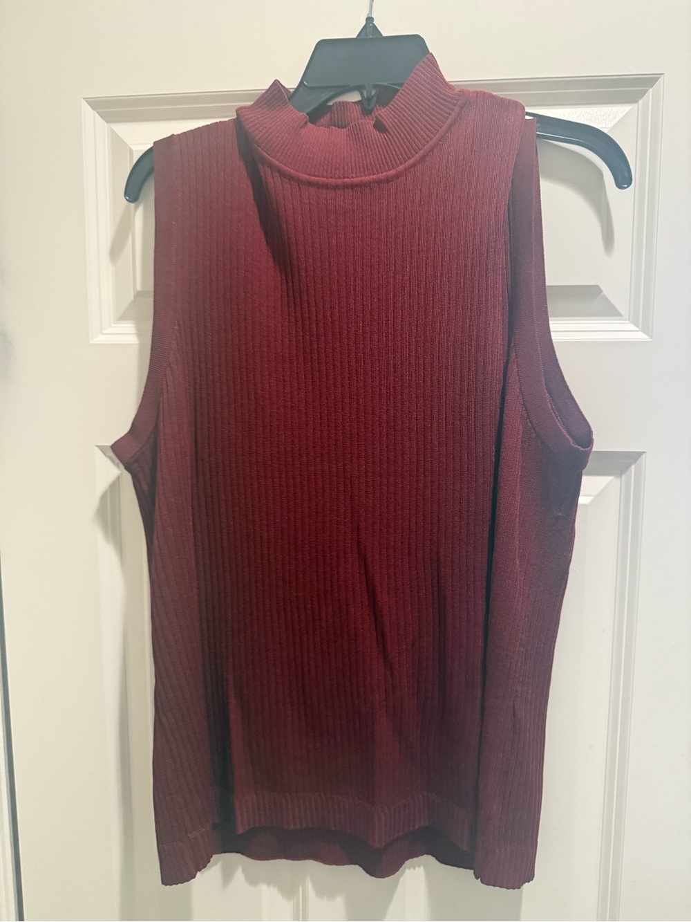 Jones New York Ribbed Mock Neck Sleeveless Top - Burgundy